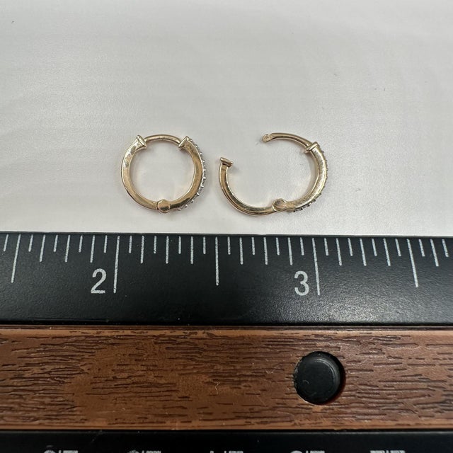 Early 21st Century Diamond Huggie Earrings in 14kt Yellow Gold – 0.10ctw, 11.4mm, New, A Pair For Sale - Image 5 of 5