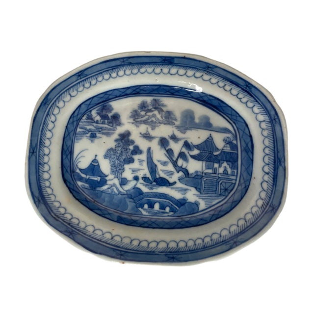 Early 20th Century Antique Chinese blue canton small tureen/gravy boat with under plate For Sale - Image 5 of 5