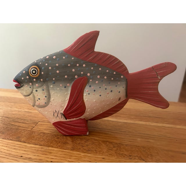 Wood Set of Seven Hand-Carved & Hand-Painted Tropical Wooden Fish Art For Sale - Image 7 of 8