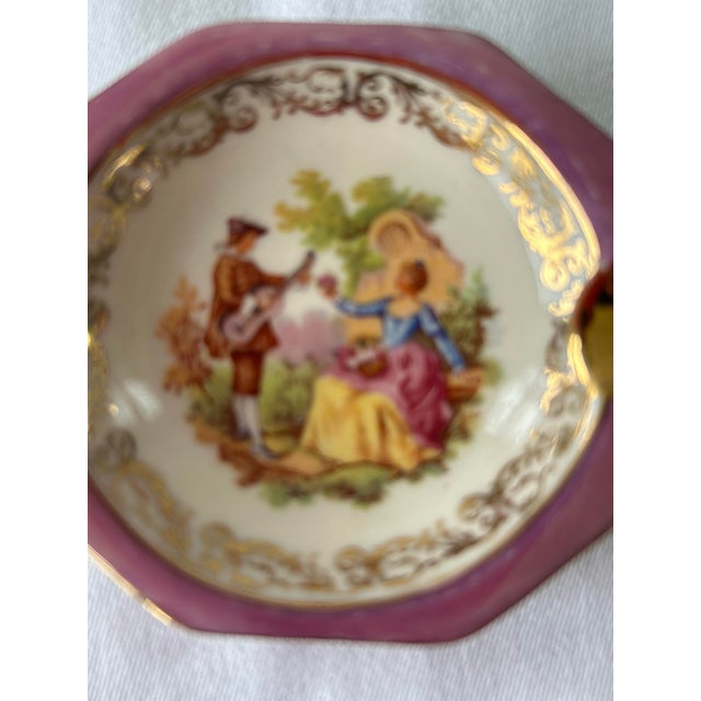 Victorian Vintage Limoges Pink and Gold Small Ashtray For Sale - Image 3 of 4