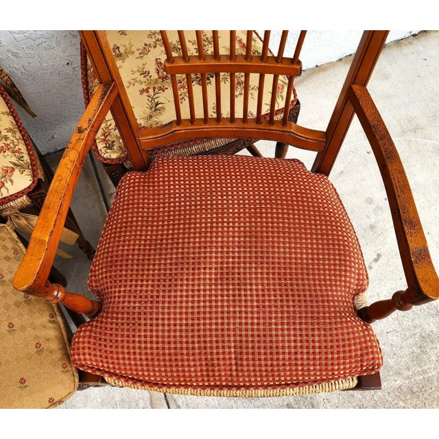 French Country Dining Chairs Rush Seats Wheat Backs With Cushions Set of 8 For Sale - Image 10 of 11