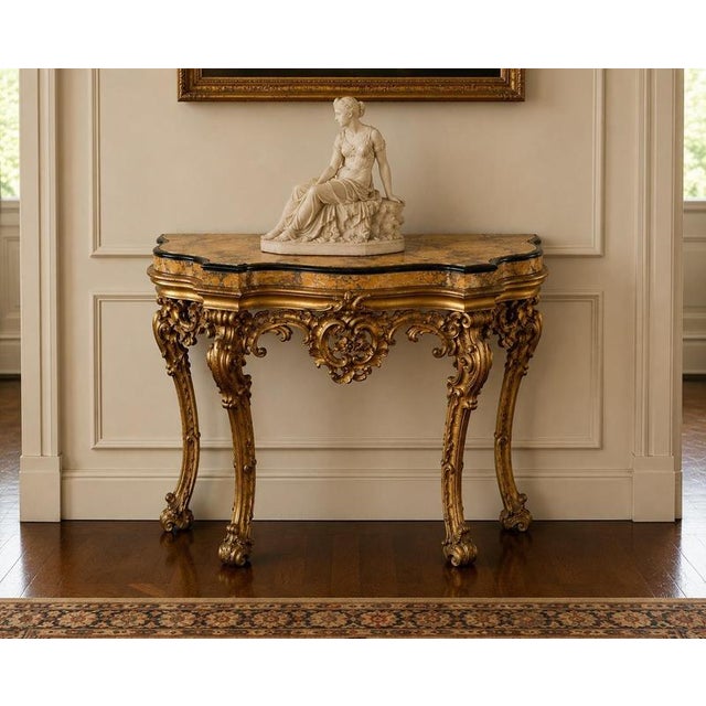 Rococo Antique Giltwood Rococo Console Table with Marble Top, 1740 For Sale - Image 3 of 7