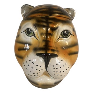 1960s Hand Painted Tiger Cookie Jar For Sale