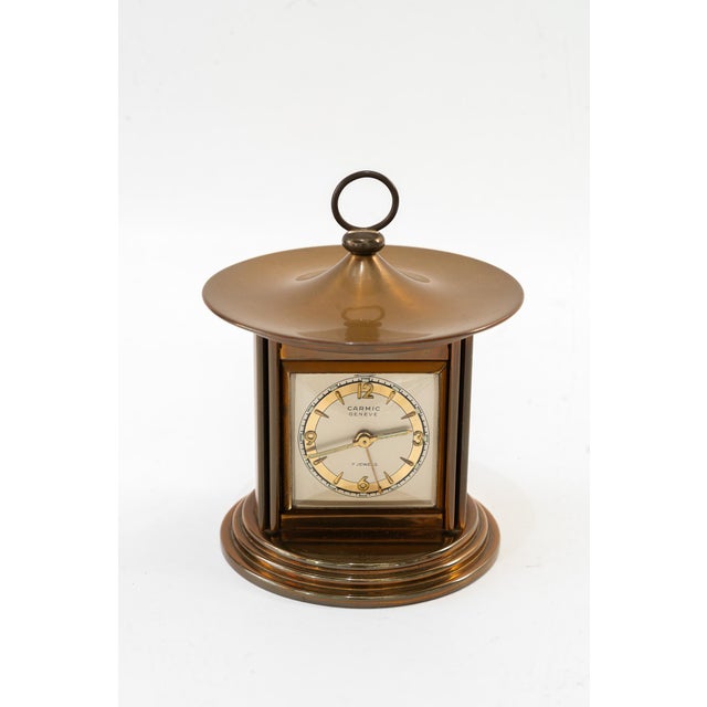 Mid-Century Modern Swiss Watch Table Clock Carmic Geneve 7 Jewels, 1950s For Sale - Image 3 of 16