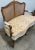 French Settee With Cane Back and Open Arms Deck and Arms are Covered With Cream Linen Fabric New Cushion is Covered With a...