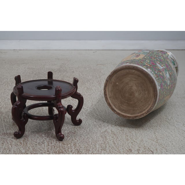 Large Chinese Porcelain Rose Medallion Floor Vase on Stand For Sale - Image 13 of 13