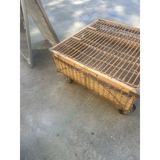 Vintage Wicker Square Rolling Coffee Table For Sale - Image 4 of 7