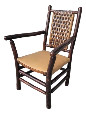 Old Hickory Arm Chair W/ Leather Seat & Rattan Backing