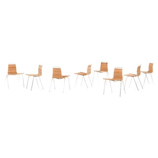 Dining Chairs in Chromed Steel and Woven Cane attributed to Poul Kjærholm, 1950s, Set of 8 For Sale
