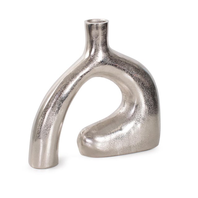 Kenneth Ludwig Chicago Shirin- Polished Silver Reverse Vase in Cast Aluminum- Short For Sale - Image 4 of 11