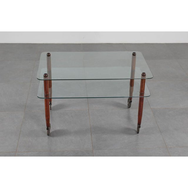 Wood and Glass Coffee Serving Cart attributed to Gio Ponti for Vitrex, Italy, 1940s For Sale - Image 3 of 17
