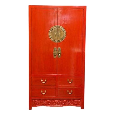 Red Lacquer Armoire For Sale