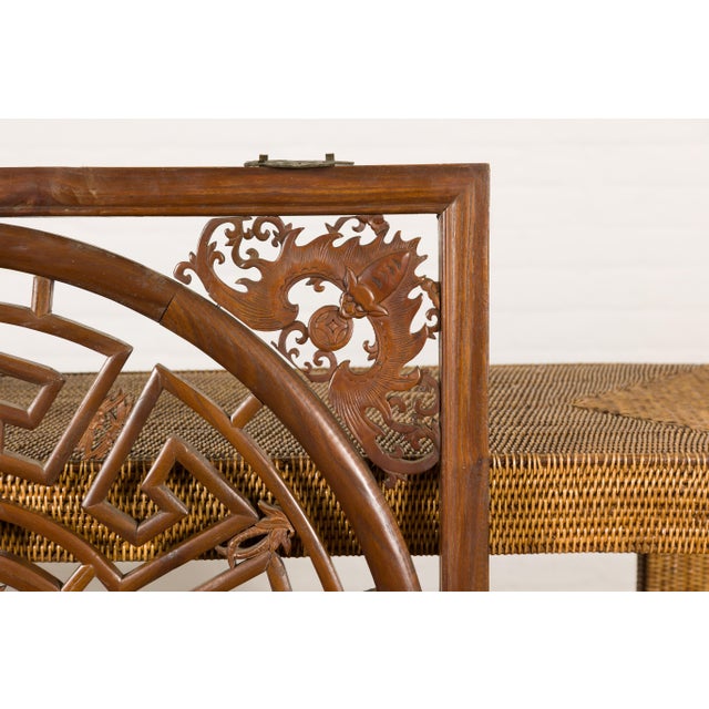 Brown Late Qing Dynasty Fretwork Panel with Phoenix, Bats and Geometric Maze For Sale - Image 8 of 12