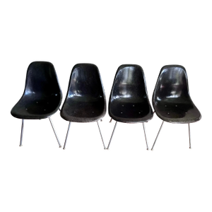 1960s Early Eames Elephant Hide Black Dining Chairs for Herman Miller - Set of 4