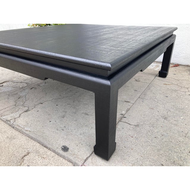 Van Horn Linen Wrapped Asian Style Coffee Table in Satin Black Lacquered Finish For Sale In Los Angeles - Image 6 of 12