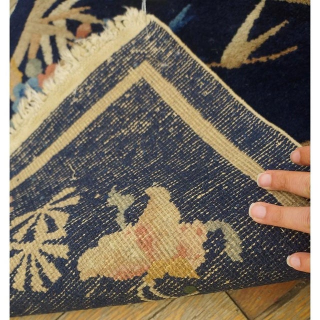 1920s Blue Foliate Antique Chinese Art Deco Rug 1'7'' X 2' Knotted Wool Carpet For Sale - Image 9 of 9