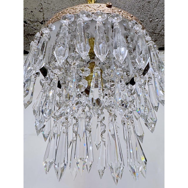 Vintage Tiered Crystal Upside Down Chandelier With Ornate Brass Crown For Sale In New York - Image 6 of 8