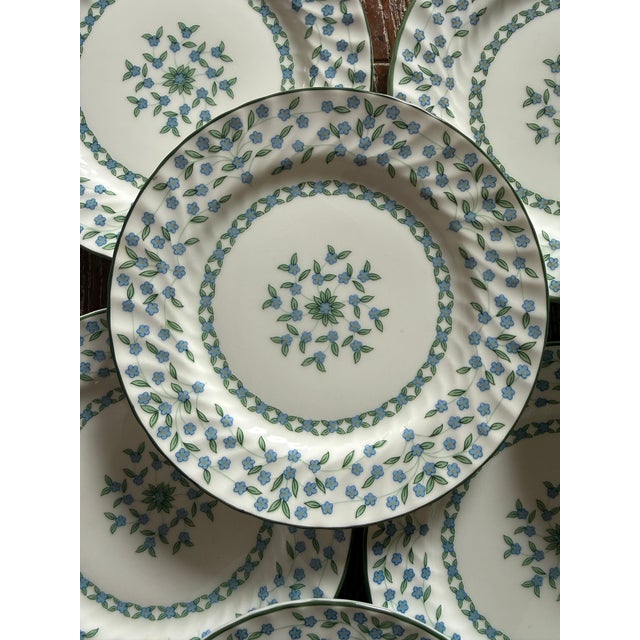 John Aynsley Vintage Aynsley Forget Me Not Bone China Plates 6.25 Inch Blue Floral England Dessert Plates - Set of 13 For Sale - Image 4 of 7