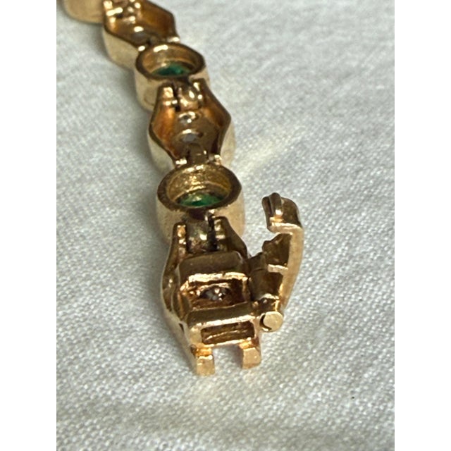 Vintage Michael Anthony 14k Yellow Gold Emerald Diamond Bar Link Tennis Bracelet For Sale - Image 10 of 17
