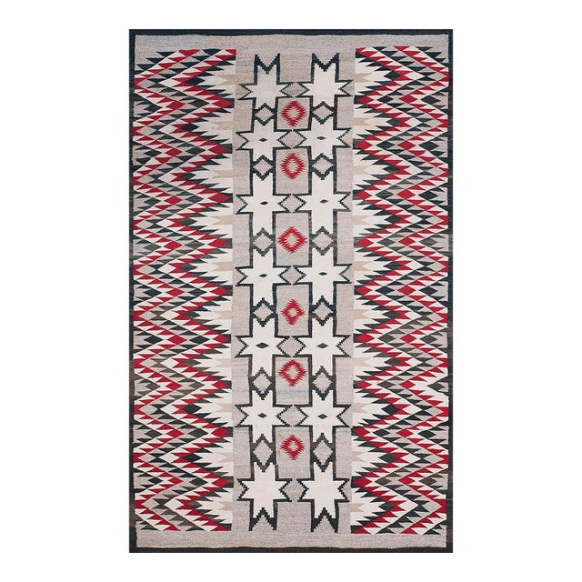 1920s Gray Geometric Antique American Navajo Carpet 3'8" X 5'10" Flatweave Wool Rug For Sale