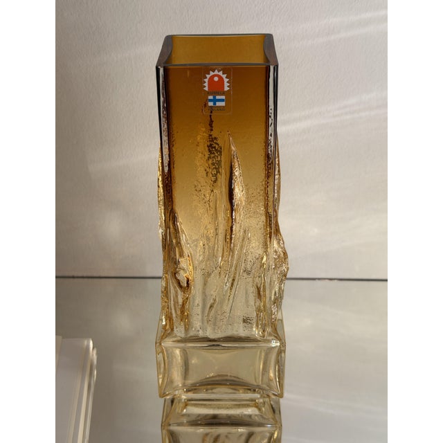 Brutalist Art Glass Amber Liekki Vase by Eino Wänni for Kumela, Finland, 1970s For Sale - Image 13 of 13