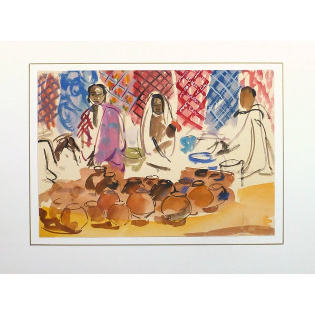 Stephane Magnard, French Watercolor - Village Vendors at the Outdoor Market For Sale - Image 4 of 5