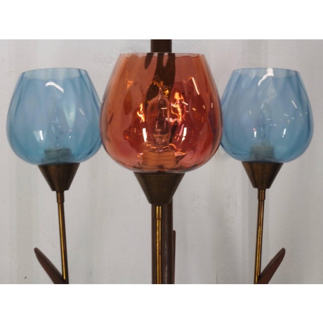 Mid-Century Modern Italian Mid-Century Modern Teak and Glass Tension Lamp For Sale - Image 3 of 11