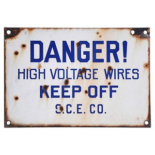 1950s Enameled Porcelain Danger Sign For Sale