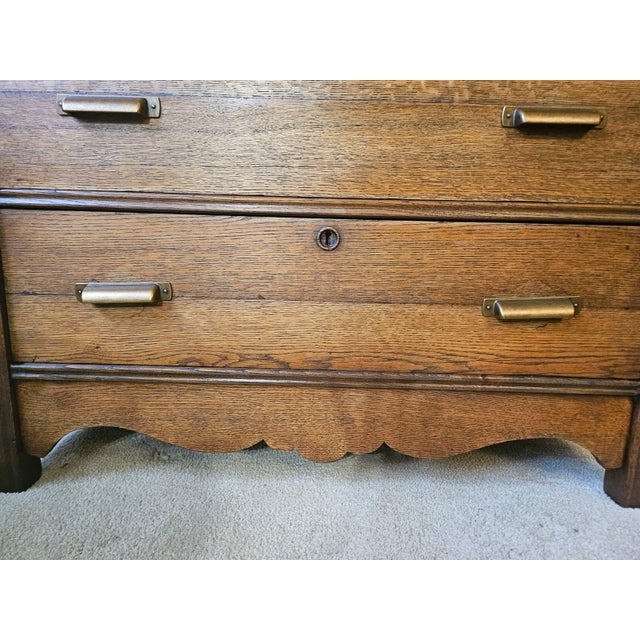 Vintage Victorian Quarter-Sawn (Tiger) Oak Three-Drawer Chest of Drawers For Sale - Image 12 of 14