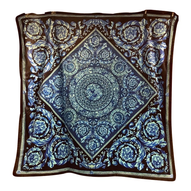 Vintage Atelier Versace Custom Made Black Blue Velvet Throw For Sale