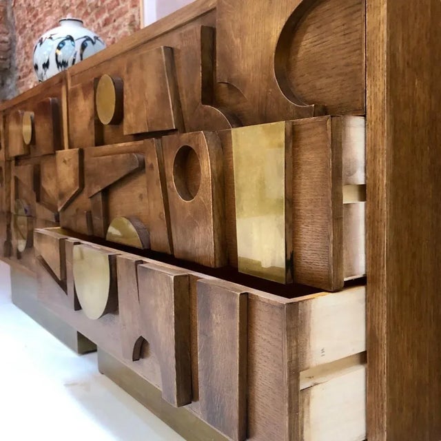 Italian Brutalist Brass and Oak Wood Sideboard from LA Studio For Sale - Image 4 of 13