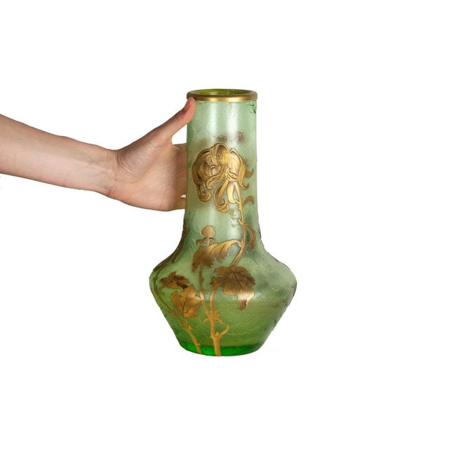 Art Nouveau Green Glass Vase by Mont Joye, France, 1890s For Sale - Image 4 of 9