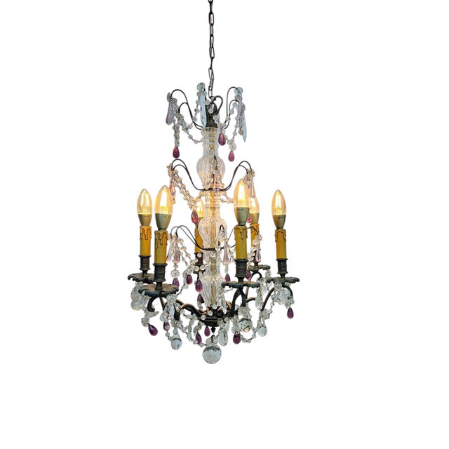 Vintage French Blown Amethist and Clear Crystal Chandelier, 1920s For Sale - Image 17 of 18
