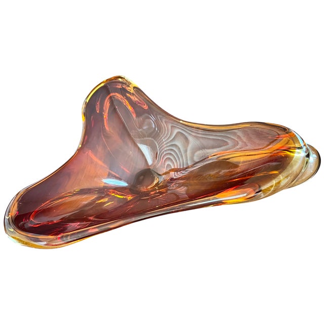 Mid 20th Century Mid 20th Century Venetian Murano Style Amber Sommerso Art Glass Biomorphic Dish Bowl For Sale - Image 5 of 11