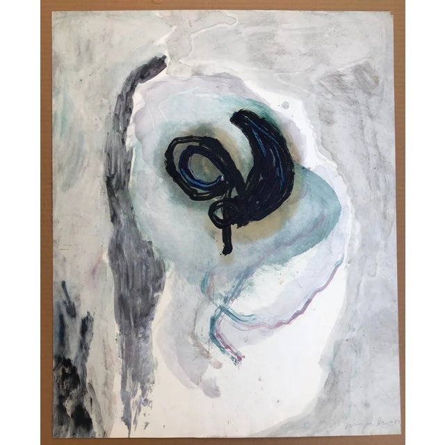 1987 William Douglas McGee Blue Wing Mixed Media Painting For Sale - Image 4 of 4