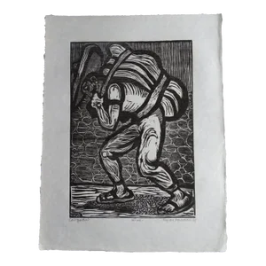 1968 "The Porter" Byron Randall Modernist Abstract Woodcut First Edition Print