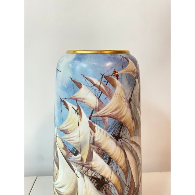 Bavarian porcelain vase with a nautical sea scene with a schooner, seagulls. Marked Gerold Porzellan made in West Germany....