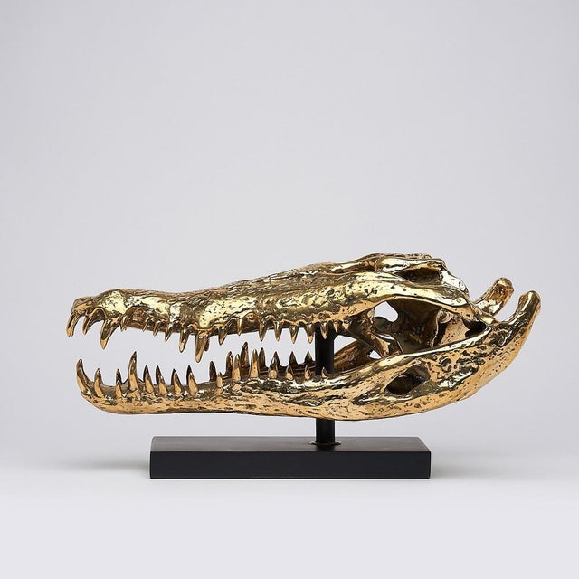 Gold Sculpture of a Crocodile Head, 21st Century, Gilded Bronze For Sale - Image 8 of 10