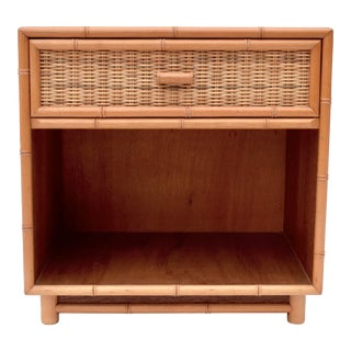 20th Century Vintage Coastal Woven Rattan Night Stand For Sale