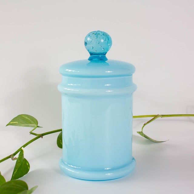 Portuguese Light Blue Opaline Jar, 1960s For Sale - Image 15 of 15