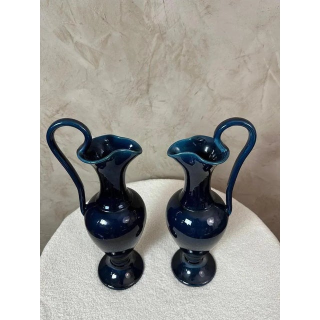 Blue Ceramic Ewers, 1960s, Set of 2 For Sale - Image 6 of 12