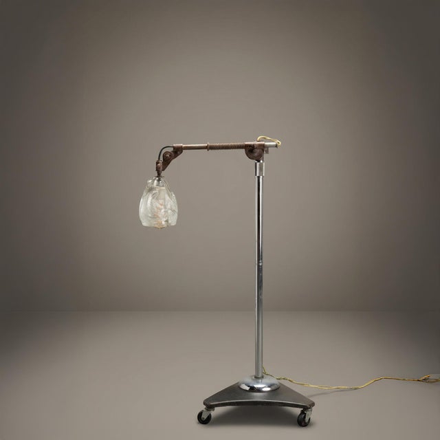 Industrial Adjustable Floor Lamp With Blown Glass Shade by Jason Wein For Sale - Image 4 of 7
