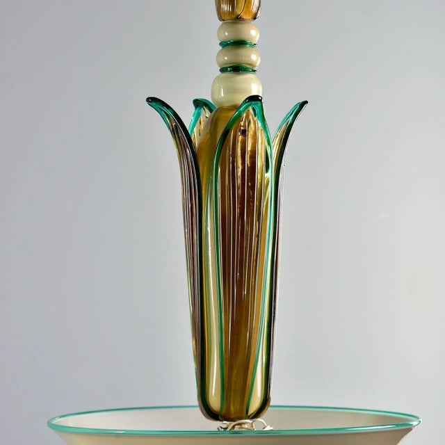 Murano Vintage Venini Murano Glass Pendant Light Fixture For Sale - Image 4 of 9