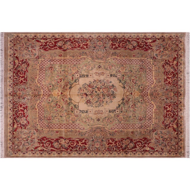 Green Shabby Chic Pak-Persian Green/Lt.red Wool Rug - 8'0'' X 10'3'' For Sale - Image 8 of 9