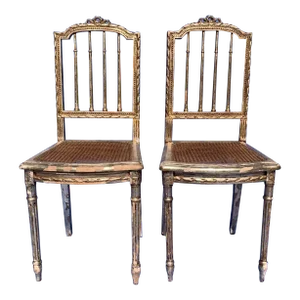 Antique Louis XVI Gold Leaf and Cane Side Chairs- a Pair