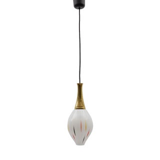 Mid-Century Modern Mouth-Blown Glass and Brass Pendant Lamp, Germany, 1950s For Sale