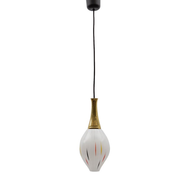 Mid-Century Modern Mouth-Blown Glass and Brass Pendant Lamp, Germany, 1950s For Sale