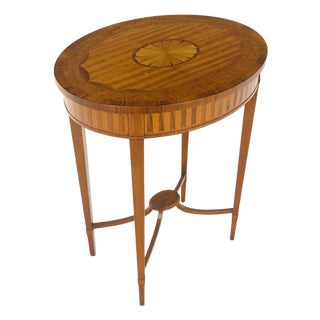Fine Inlaid Oval Top Adams Style Tapered Legs Lamp Side Table Stand MINT For Sale