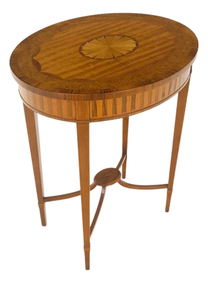 Fine Inlaid Oval Top Adams Style Tapered Legs Lamp Side Table Stand MINT