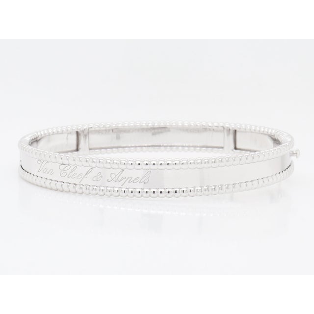 Van Cleef & Arpels Van Cleef & Arpels Vca 18k White Gold Perlée Signature Bracelet, Medium Model For Sale - Image 4 of 15